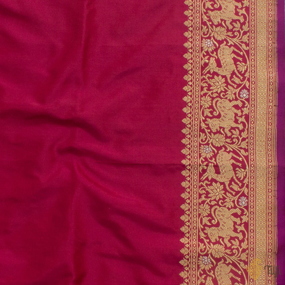 Red-Magenta Pure Katan Silk Banarasi Handloom Saree