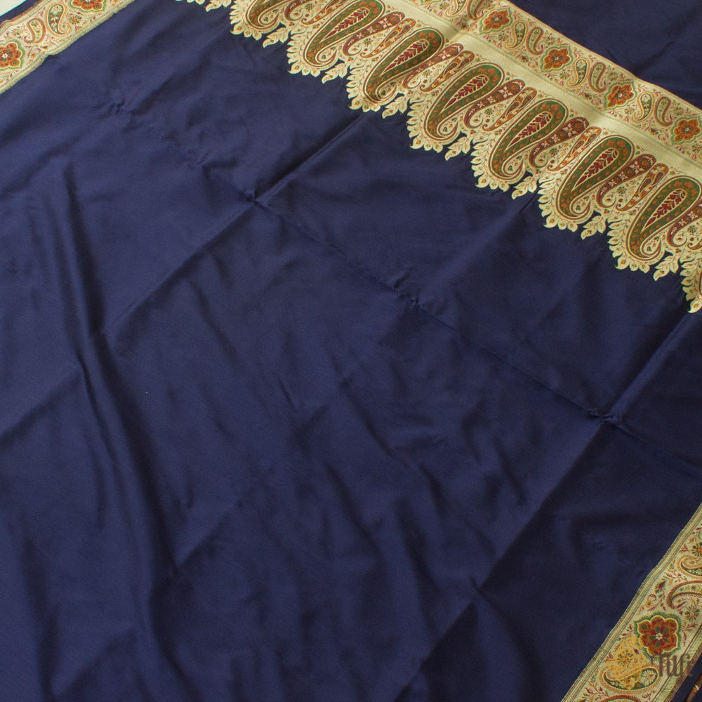 Navy Blue Pure Katan Silk Jamawar Banarasi Handloom Saree
