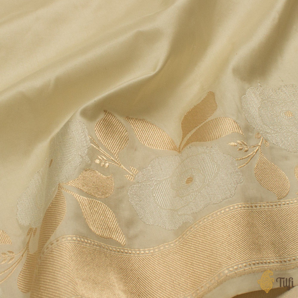 Off-White Pure Katan Silk Banarasi Handloom Saree