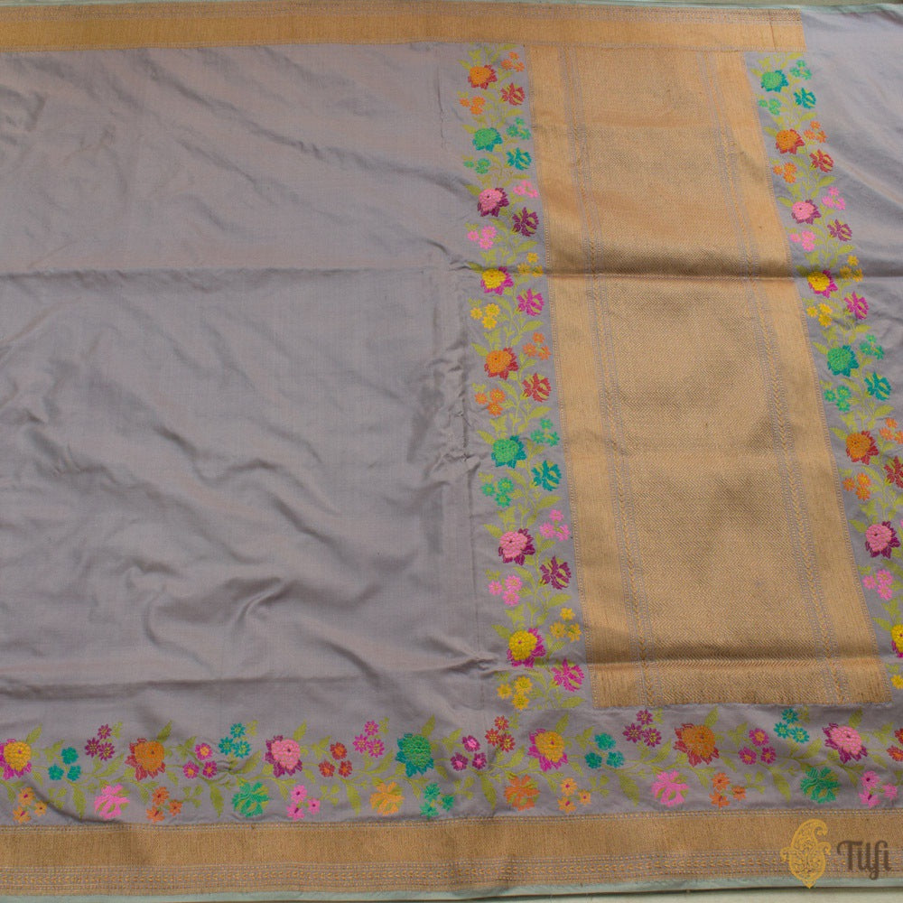 Greyish-Lilac Pure Katan Silk Banarasi Handloom Saree