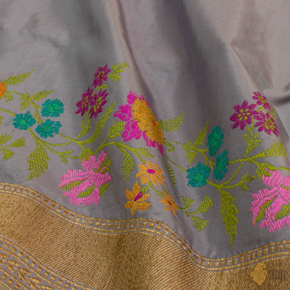 Greyish-Lilac Pure Katan Silk Banarasi Handloom Saree