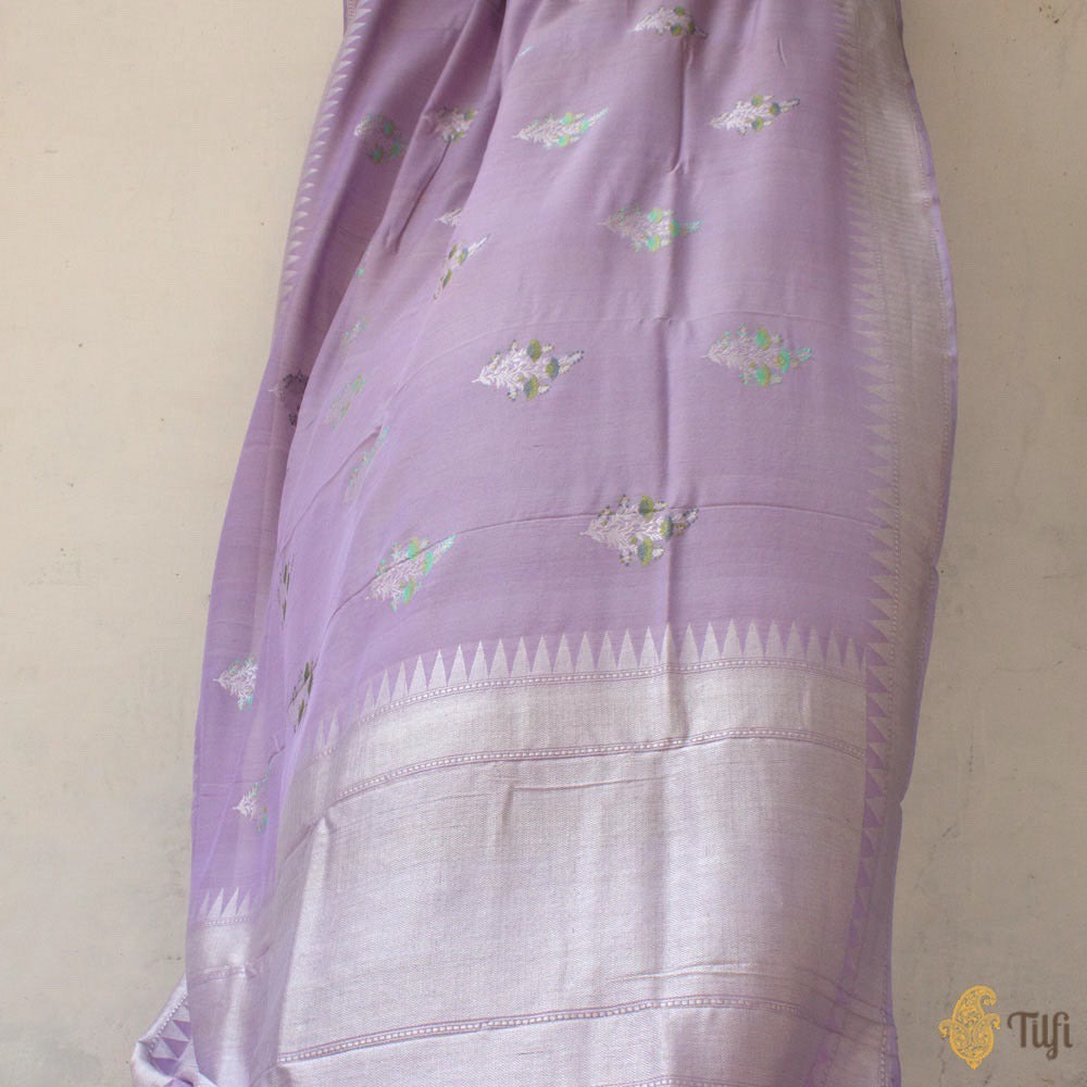 Lavender Pure Tussar Georgette Silk Banarasi Handloom Saree