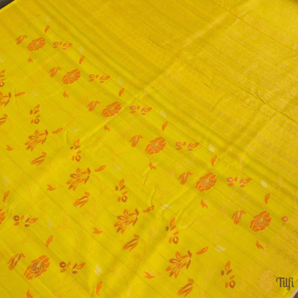 Greenish-Yellow Pure Tussar Georgette Silk Banarasi Handloom Saree