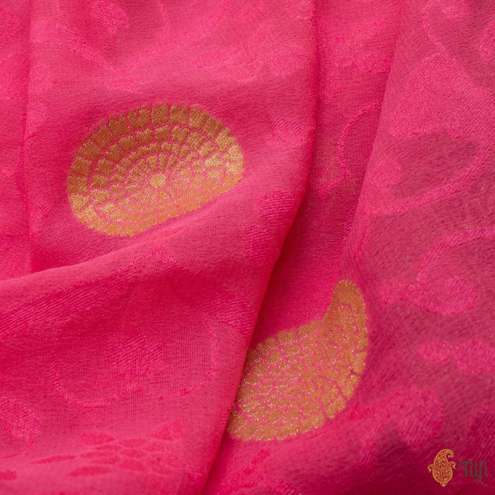 Pink-Red Pure Khaddi Georgette Banarasi Handloom Saree