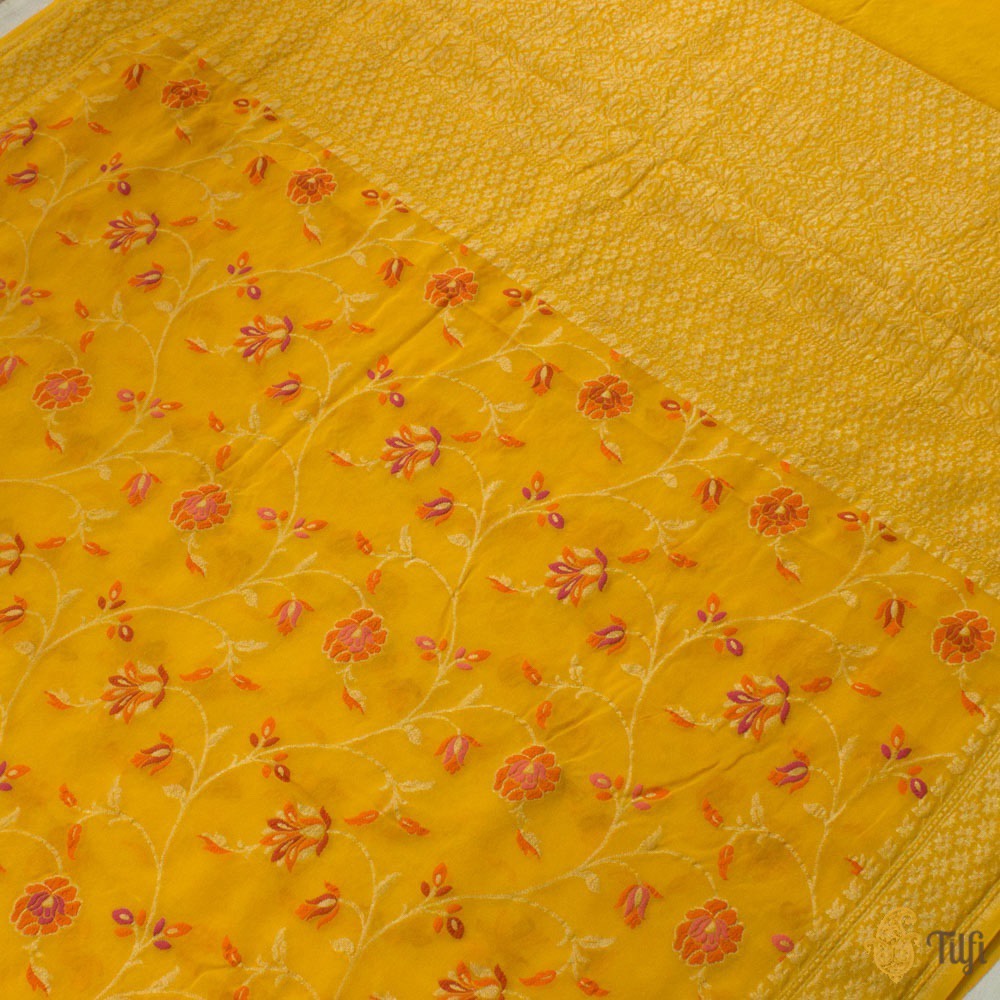 Yellow Pure Khaddi Georgette Banarasi Handloom Saree