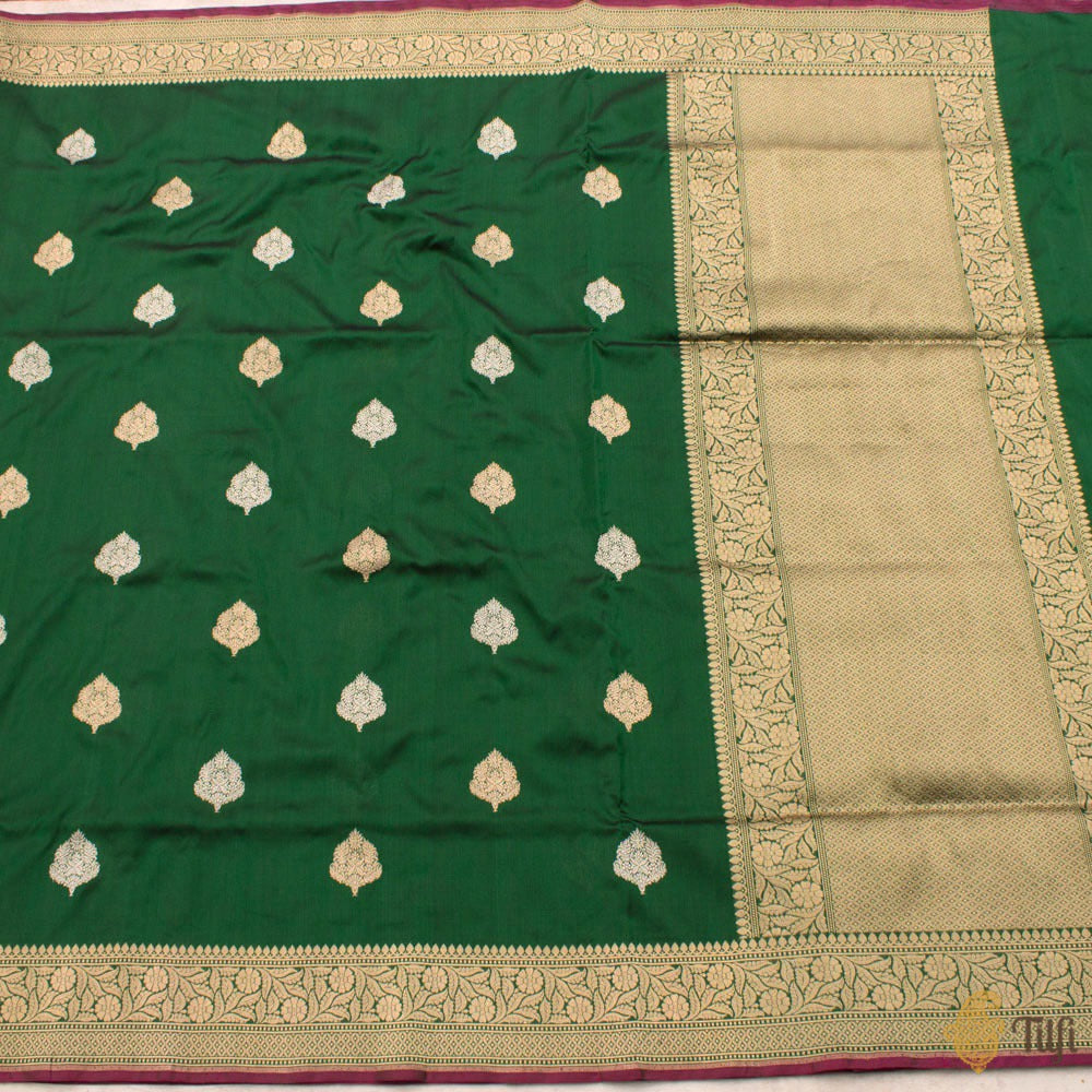Bottle Green Pure Katan Silk Handloom Banarasi Saree