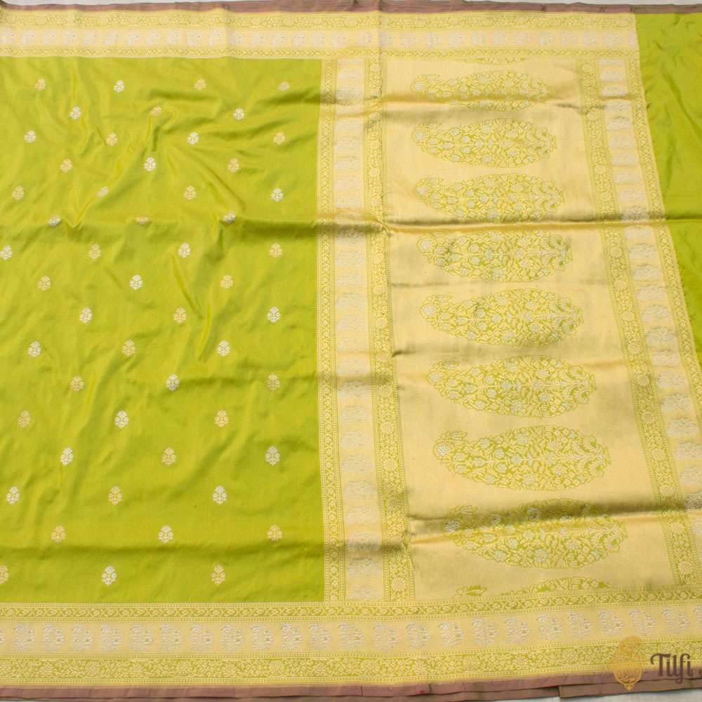 Lime Green Pure Katan Silk Banarasi Handloom Saree
