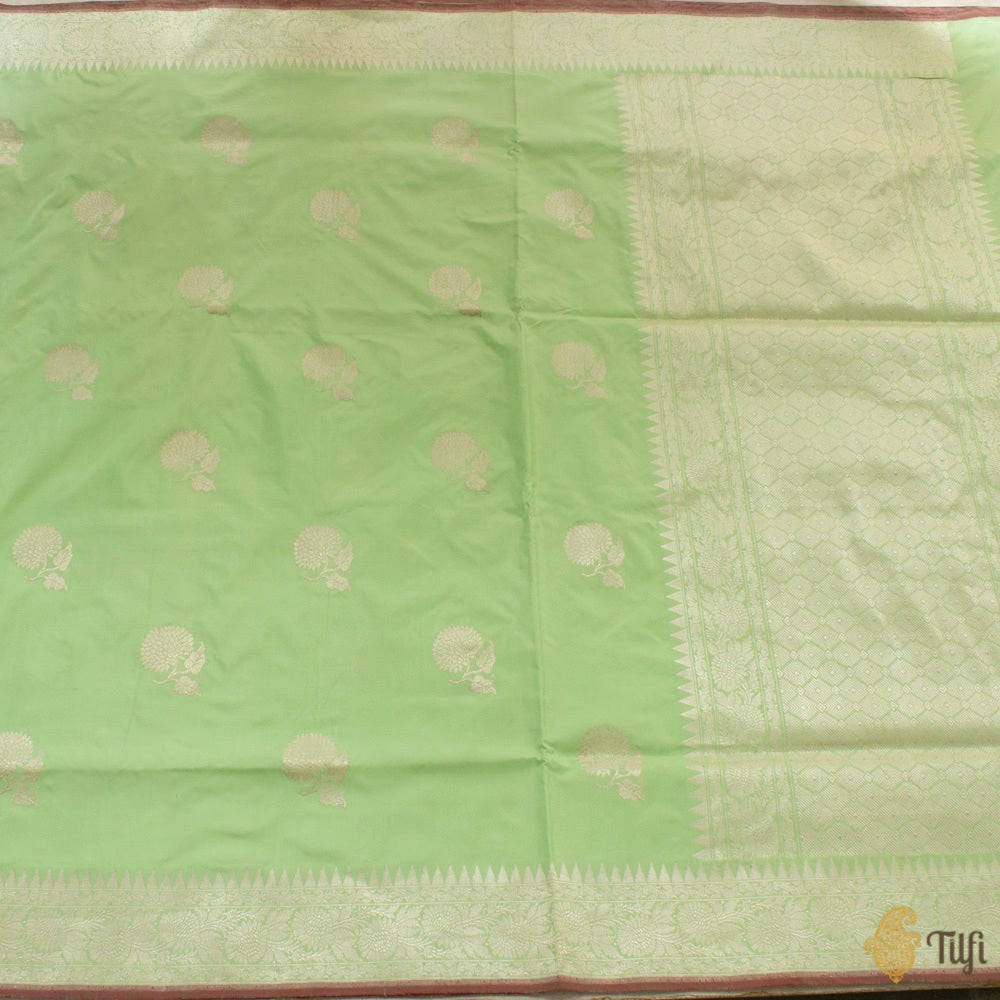 Light Pista Green Pure Katan Silk Banarasi Handloom Saree
