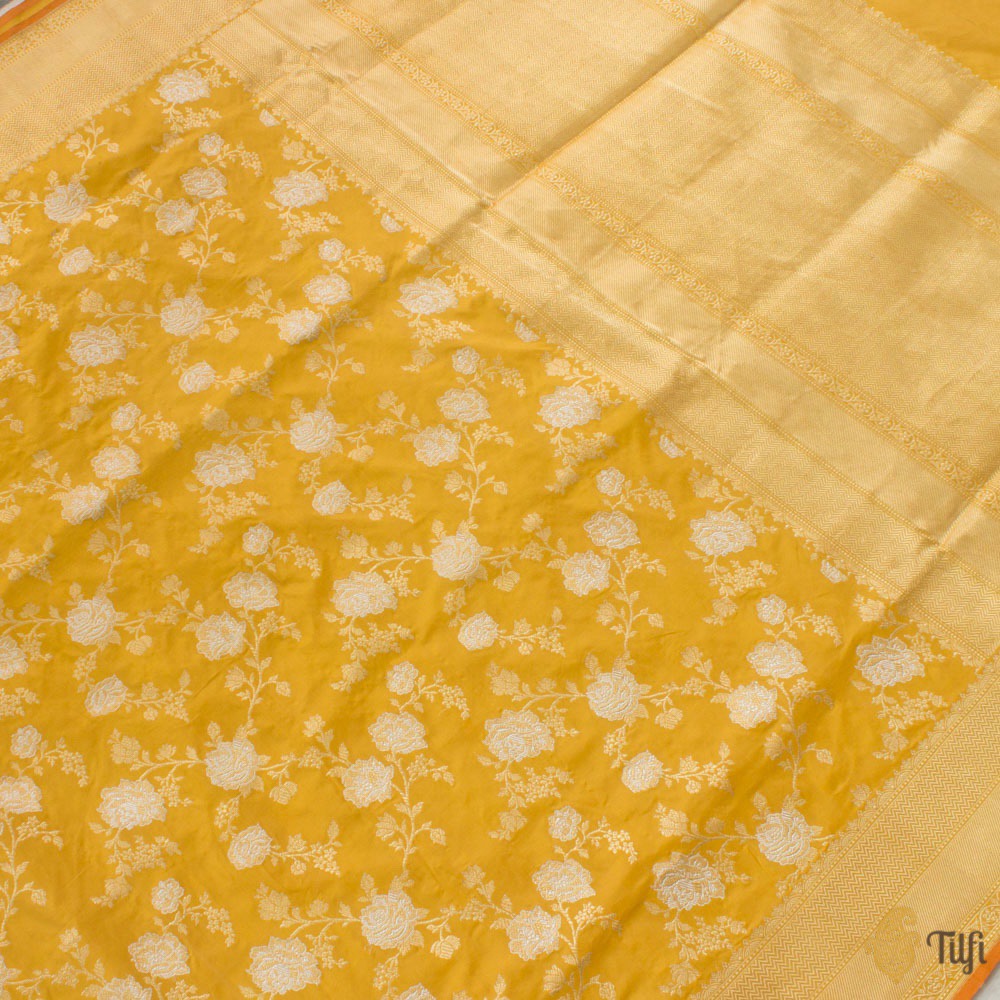 Light Yellow-Mustard Pure Katan Silk Banarasi Handloom Saree