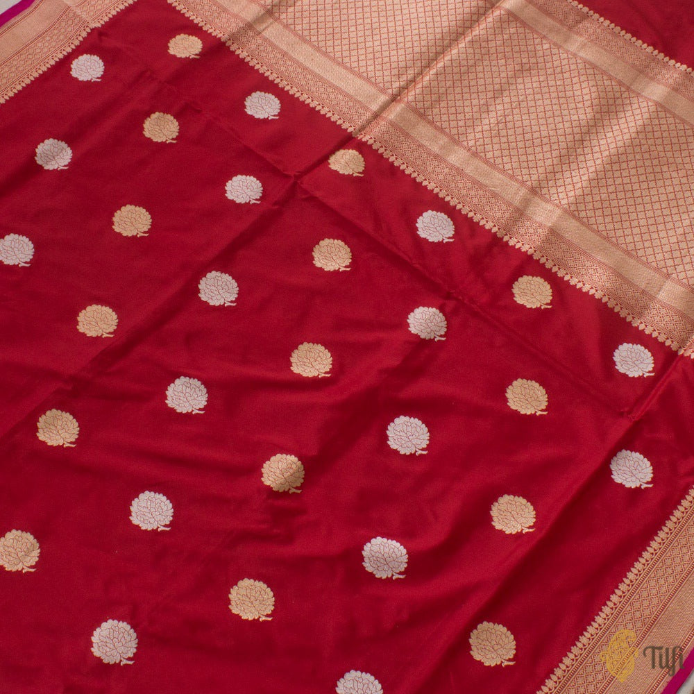 Deep Red Pure Katan Silk Handloom Banarasi Saree