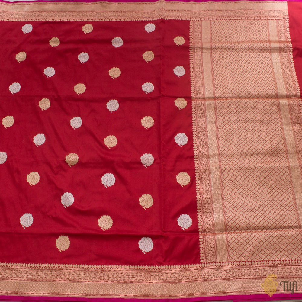 Deep Red Pure Katan Silk Handloom Banarasi Saree