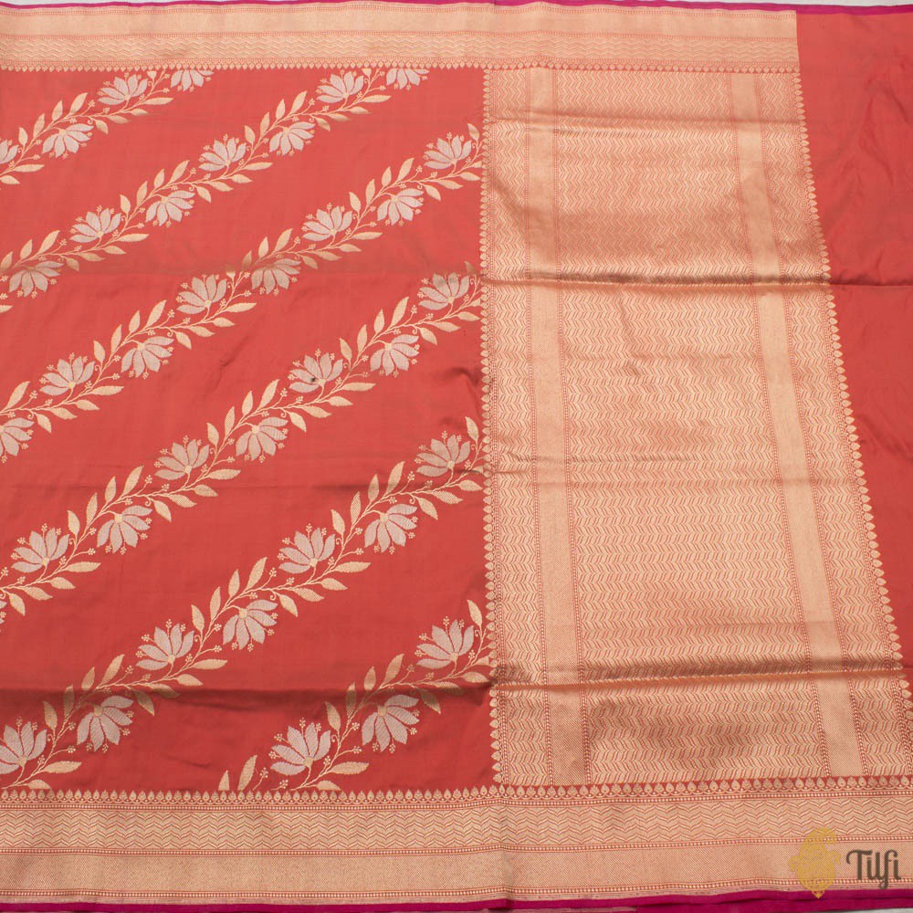 Gajri Pink-Red Pure Katan Silk Banarasi Handloom Saree