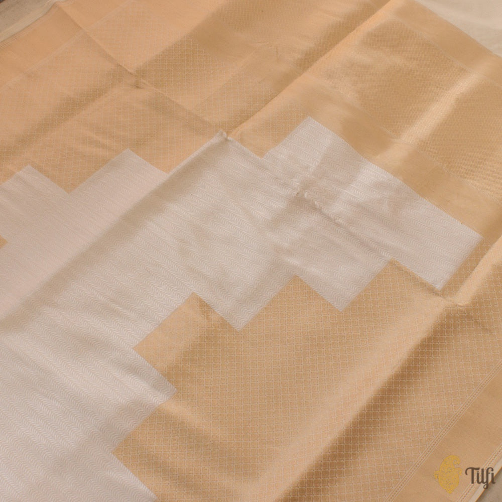 White-Gold Pure Katan Silk Banarasi Handloom Saree