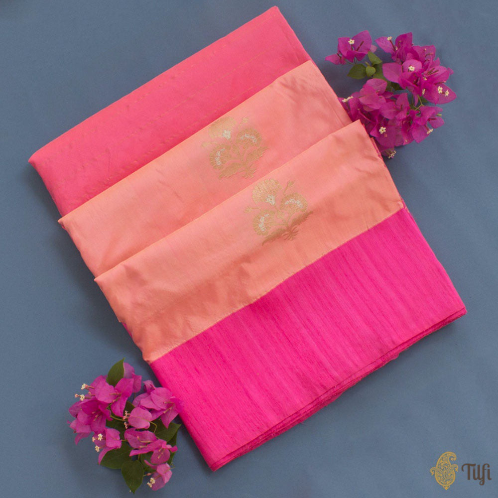 Coral Pink-Peach Pure Katan Silk Banarasi Handloom Saree
