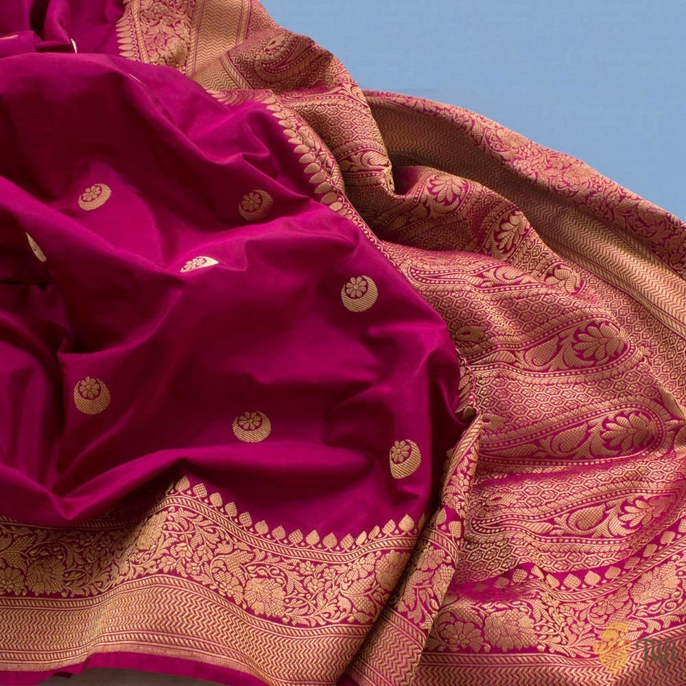 Pre-Order: Magenta Pink Pure Katan Silk Banarasi Handloom Saree