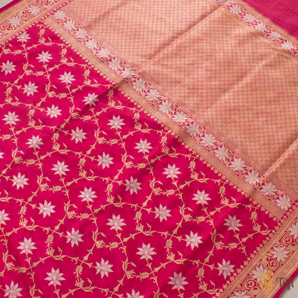 Rani Pink-Red Pure Katan Silk Banarasi Handloom Saree