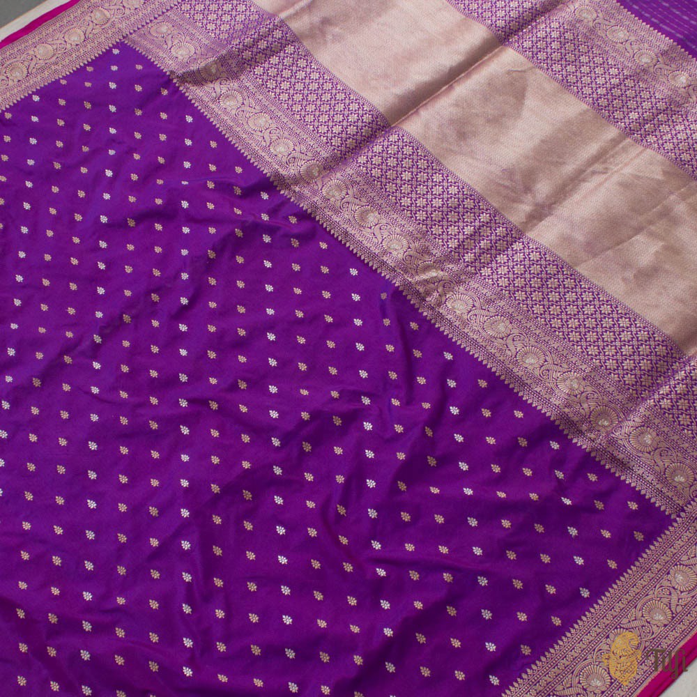 Pre-Order: Purple-Rani Pink Pure Katan Silk Banarasi Handloom Saree