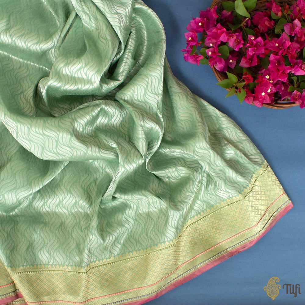 Light Sage Green Pure Katan Silk Banarasi Handloom Saree