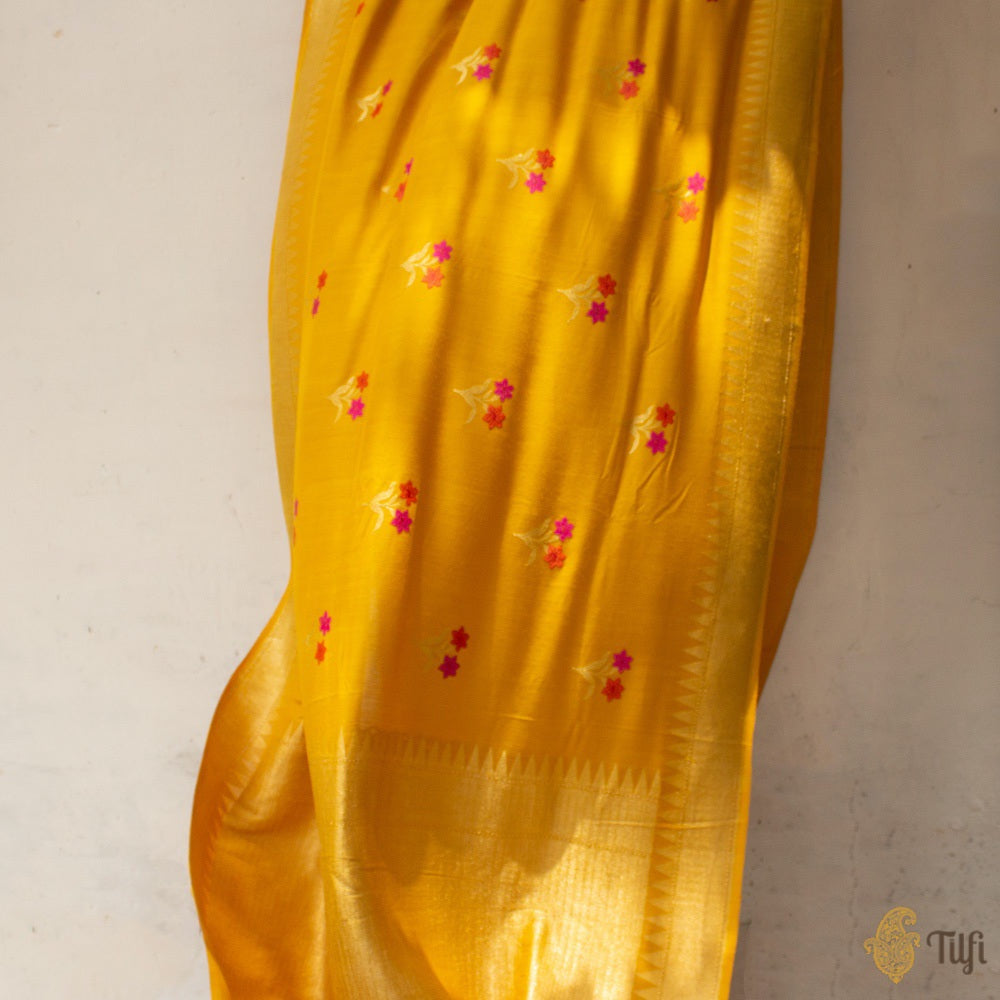Yellow Pure Monga Silk Banarasi Handloom Saree