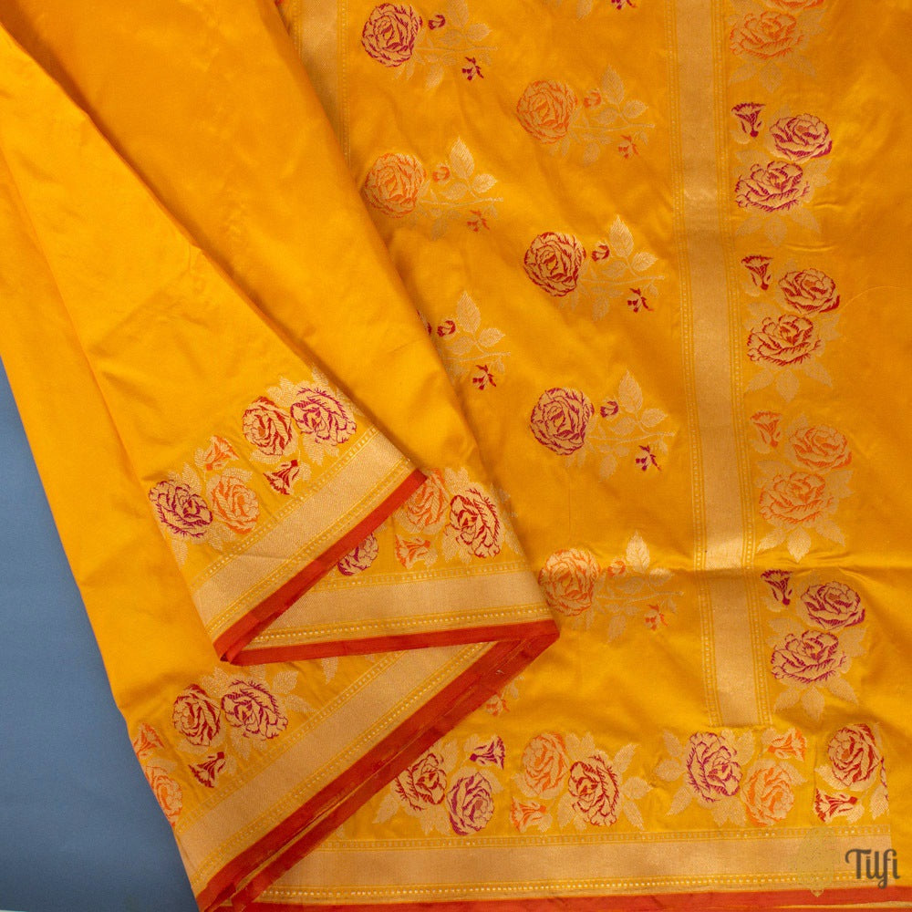 Marigold Yellow Pure Katan Silk Banarasi Handloom Saree