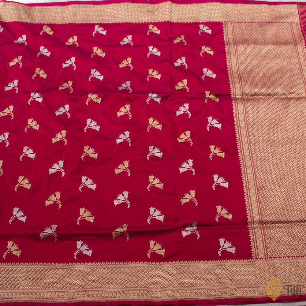 Red-Purple Pure Katan Silk Banarasi Handloom Saree