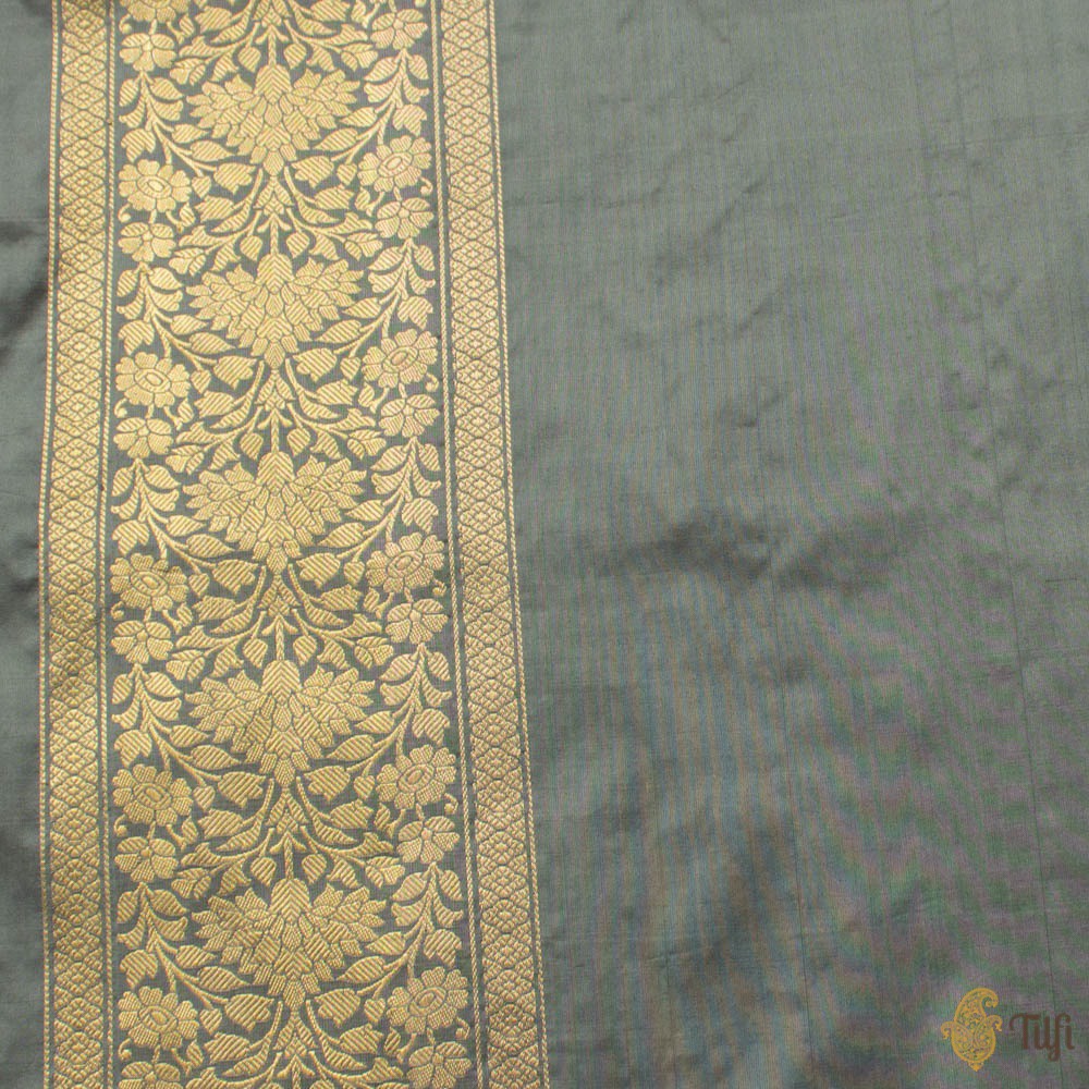 Grey Pure Katan Silk Kadwa Banarasi Handloom Saree