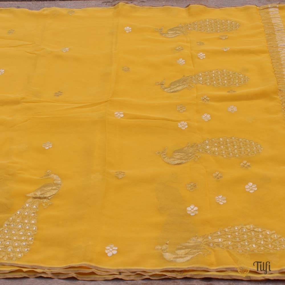 Yellow Pure Chiffon Georgette Banarasi Handloom Saree