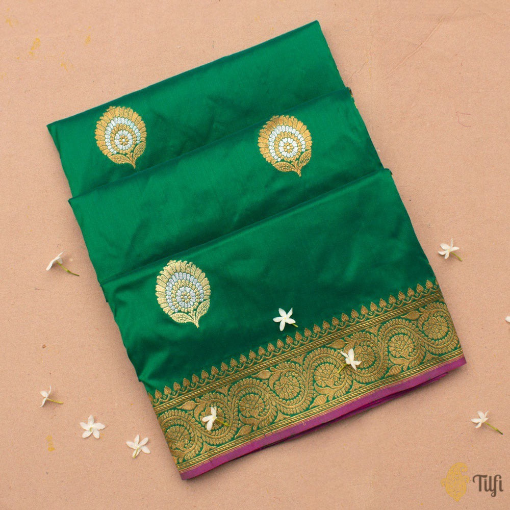 Teal Green Pure Katan Silk Handloom Banarasi Saree