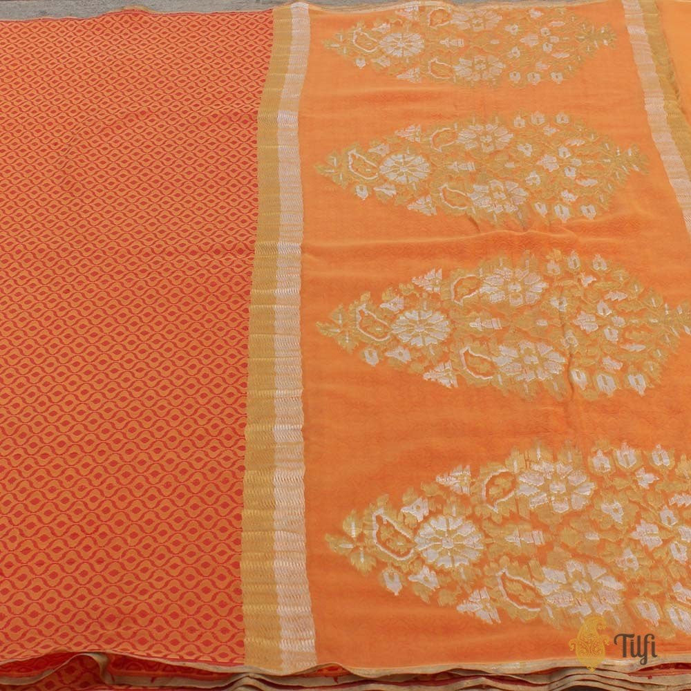 Orange Pure Chiffon Georgette Banarasi Handloom Saree