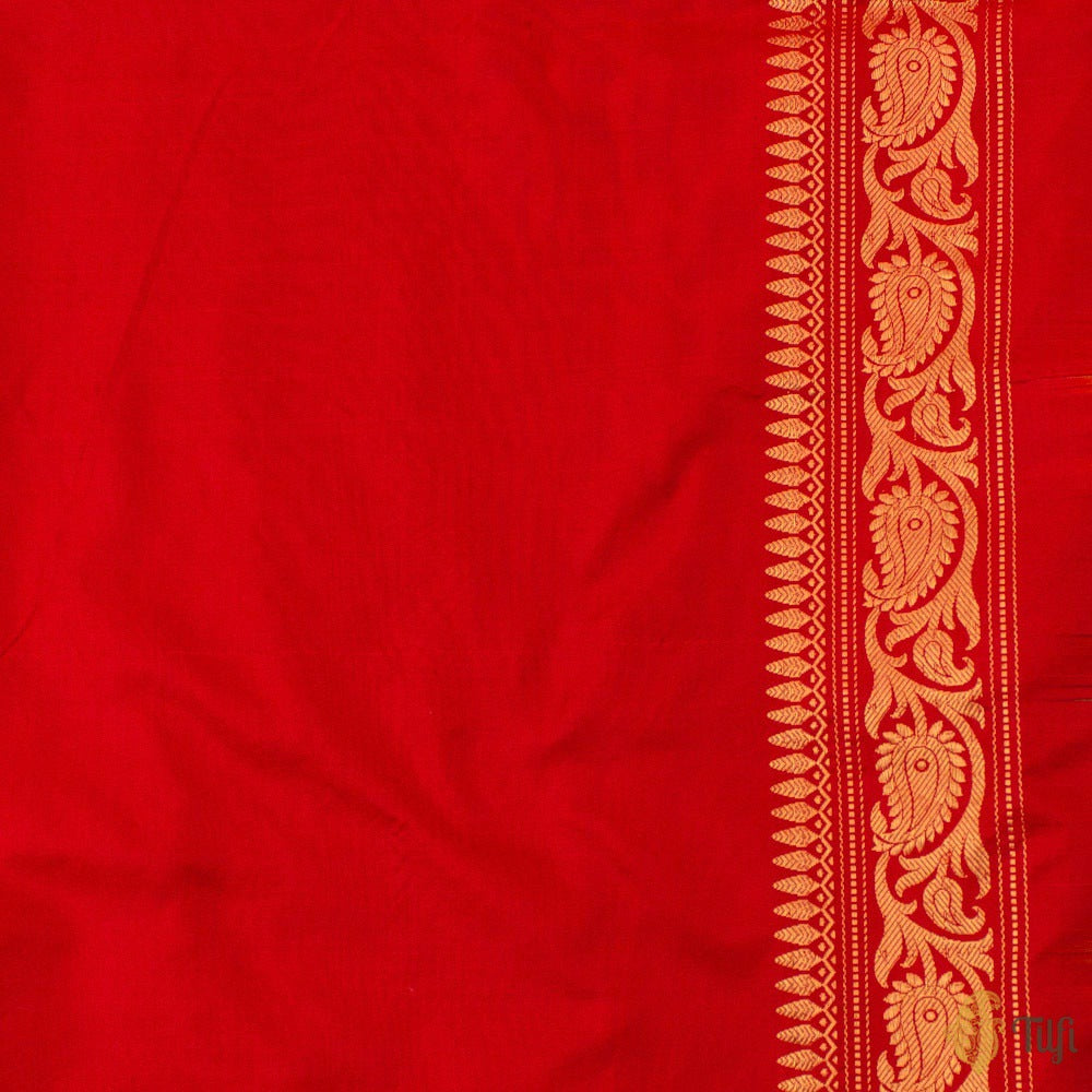 Light Pista Green-Red-Orange Pure Katan Silk Banarasi Handloom Saree