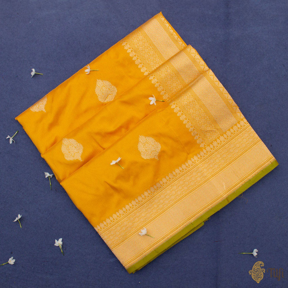 Yellow Pure Katan Silk Handloom Banarasi Saree