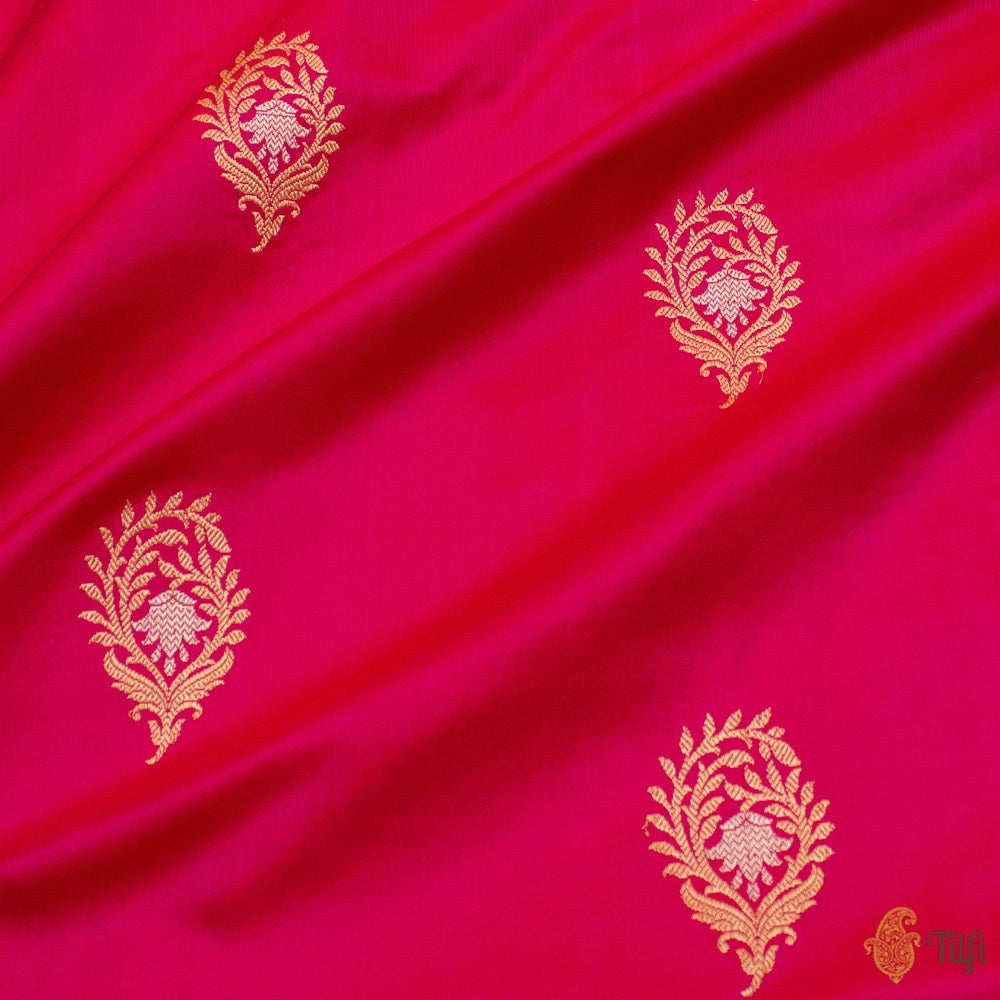 Red-Rani Pink Pure Katan Silk Handloom Banarasi Saree