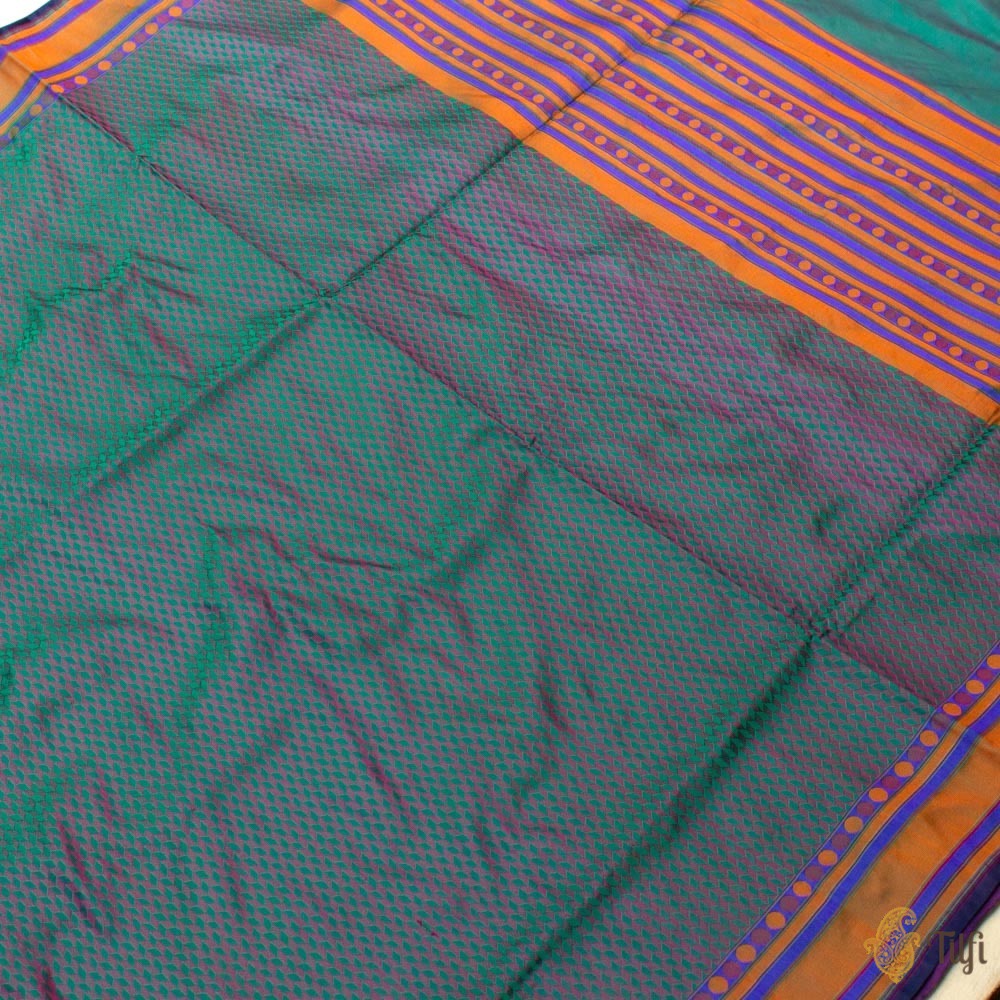 Green-Magenta Pure Soft Satin Silk Banarasi Handloom Saree