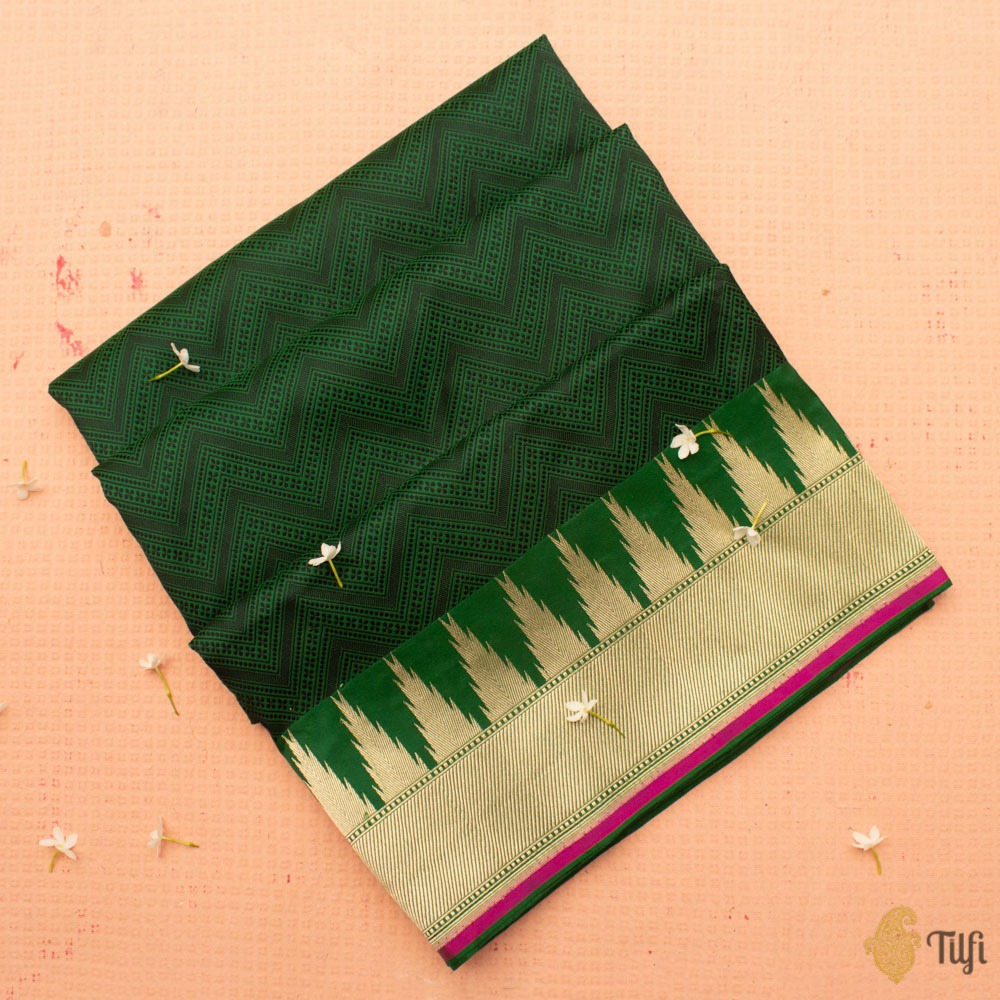 Green-Black Pure Soft Satin Silk Banarasi Handloom Saree