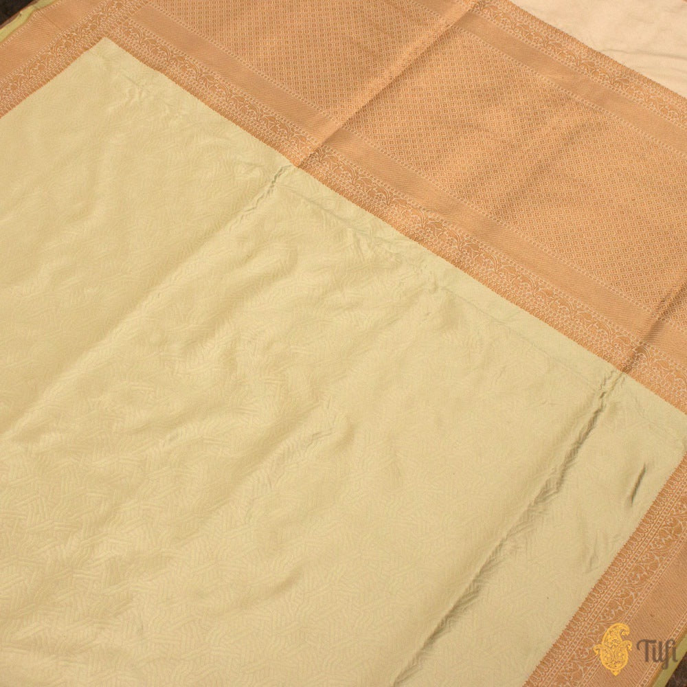 Light Green-Off-White Pure Katan Silk Banarasi Handloom Saree