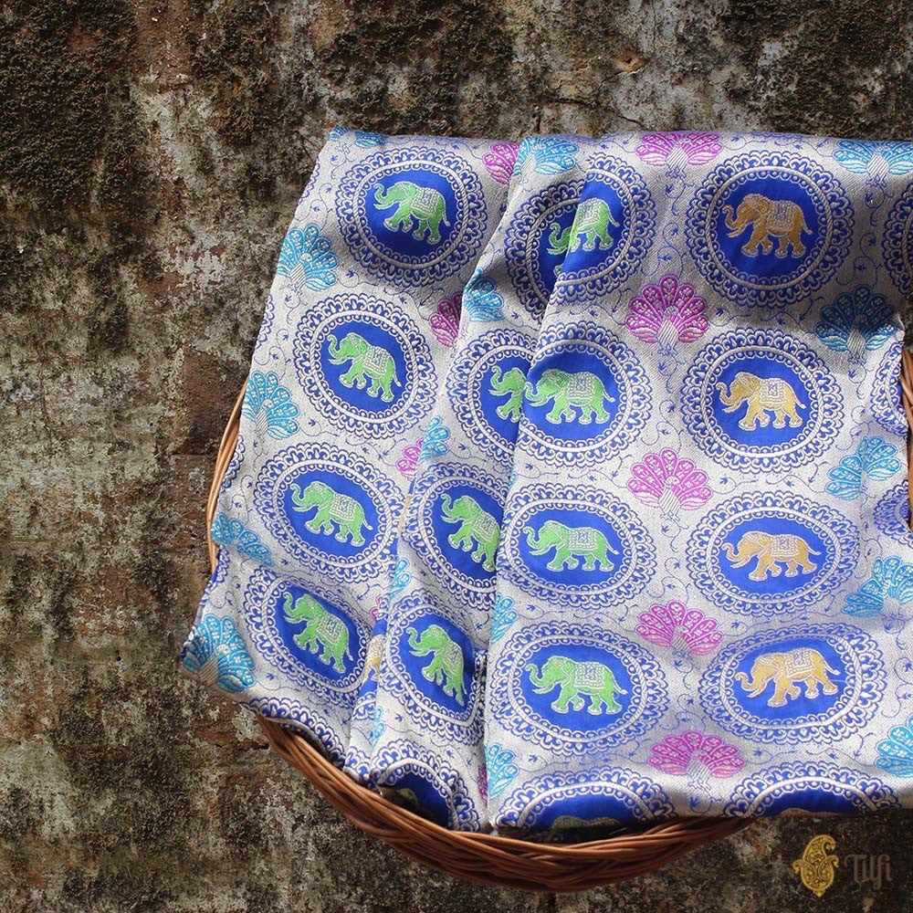 Royal Blue Zari Vasket Pure Katan Silk Banarasi Handloom Saree