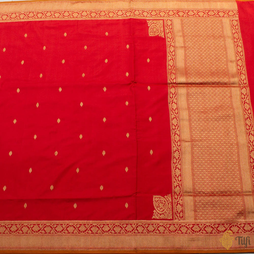Red Pure Katan Silk Ektara Banarasi Handloom Saree