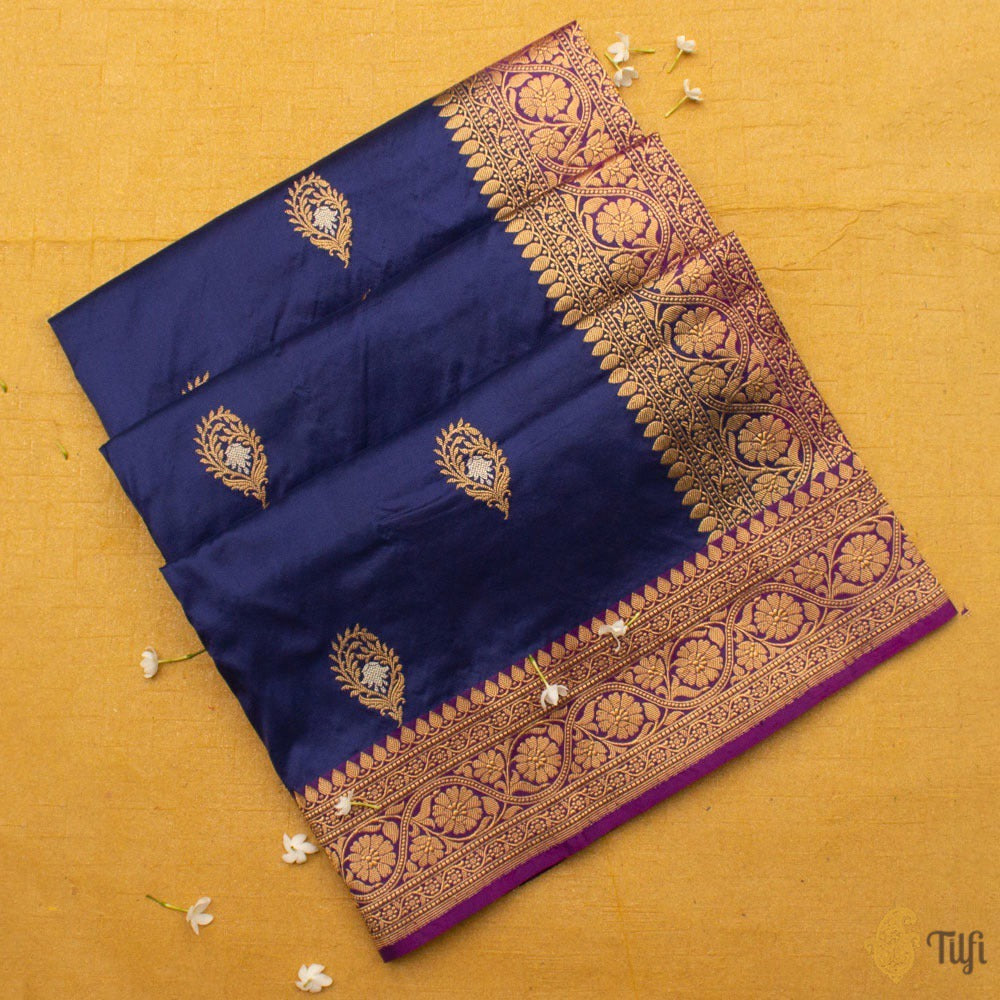 Blue Pure Katan Silk Handloom Banarasi Saree