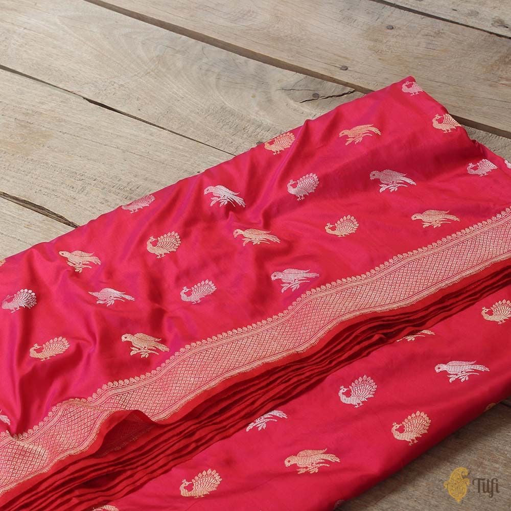 Indian Pink-Red Pure Katan Silk Banarasi Handloom Saree