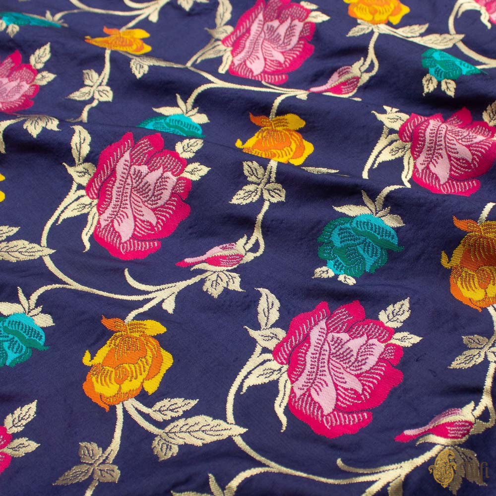 &#39;Adana&#39; Royal Blue Pure Katan Silk Banarasi Handloom Saree