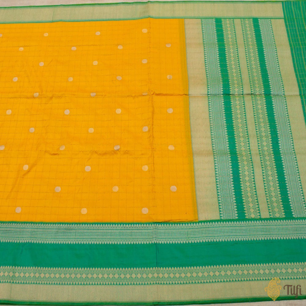 Yellow-Sea Green Pure Katan Silk Banarasi Handloom Saree