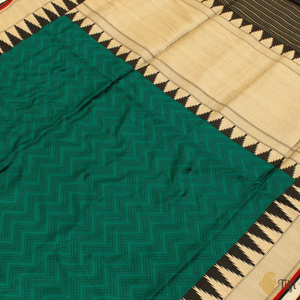 Black-Teal Green Pure Katan Silk Banarasi Handloom Saree