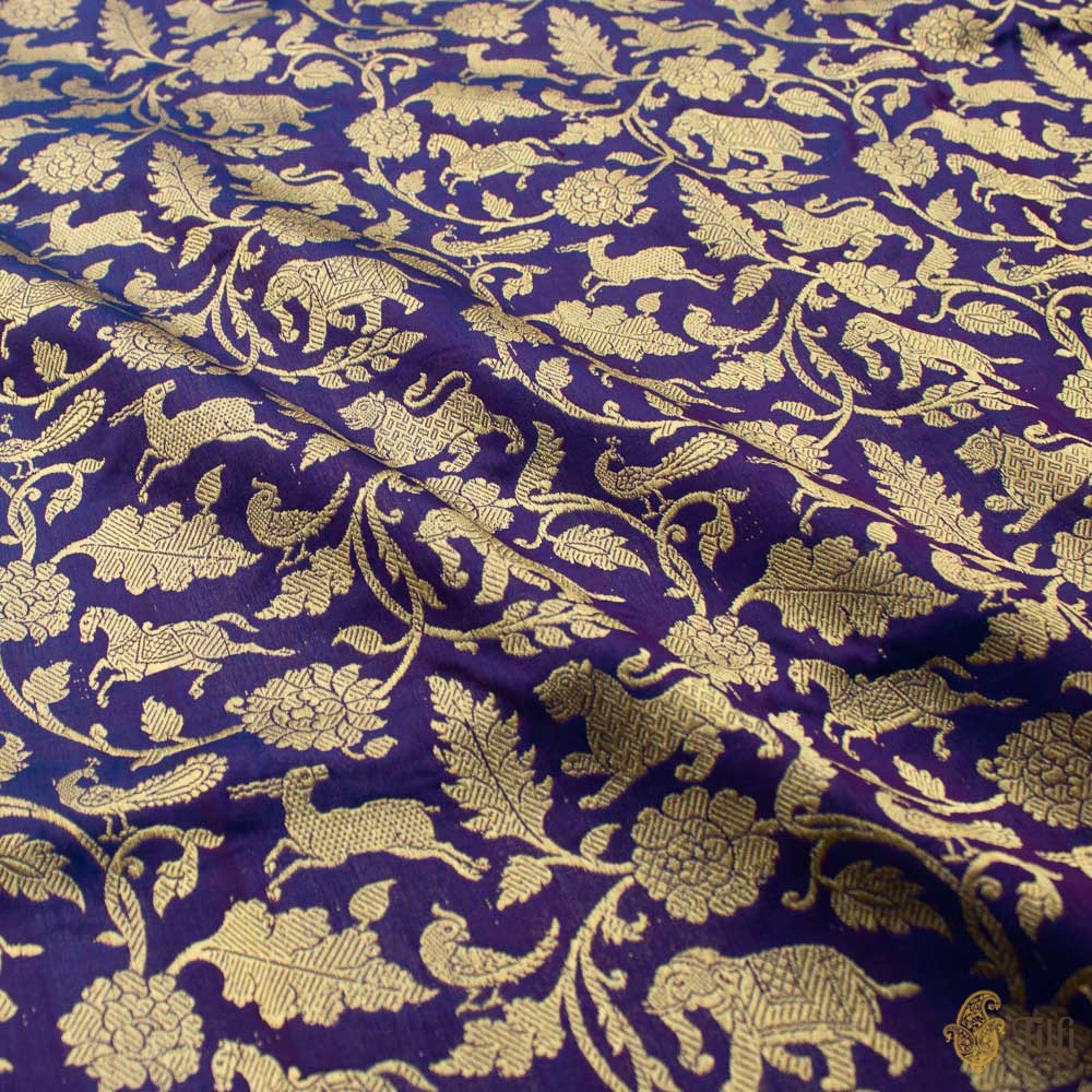 Royal Blue-Purple Pure Katan Silk Banarasi Shikaargah Handloom Saree