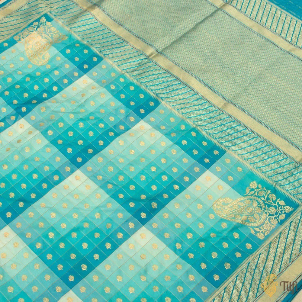 Shades of Blue Pure Katan Silk Banarasi Handloom Saree