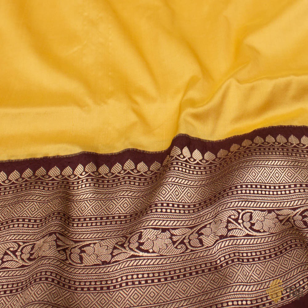 Yellow-Brown Pure Katan Silk Banarasi Kadiyal Handloom Saree