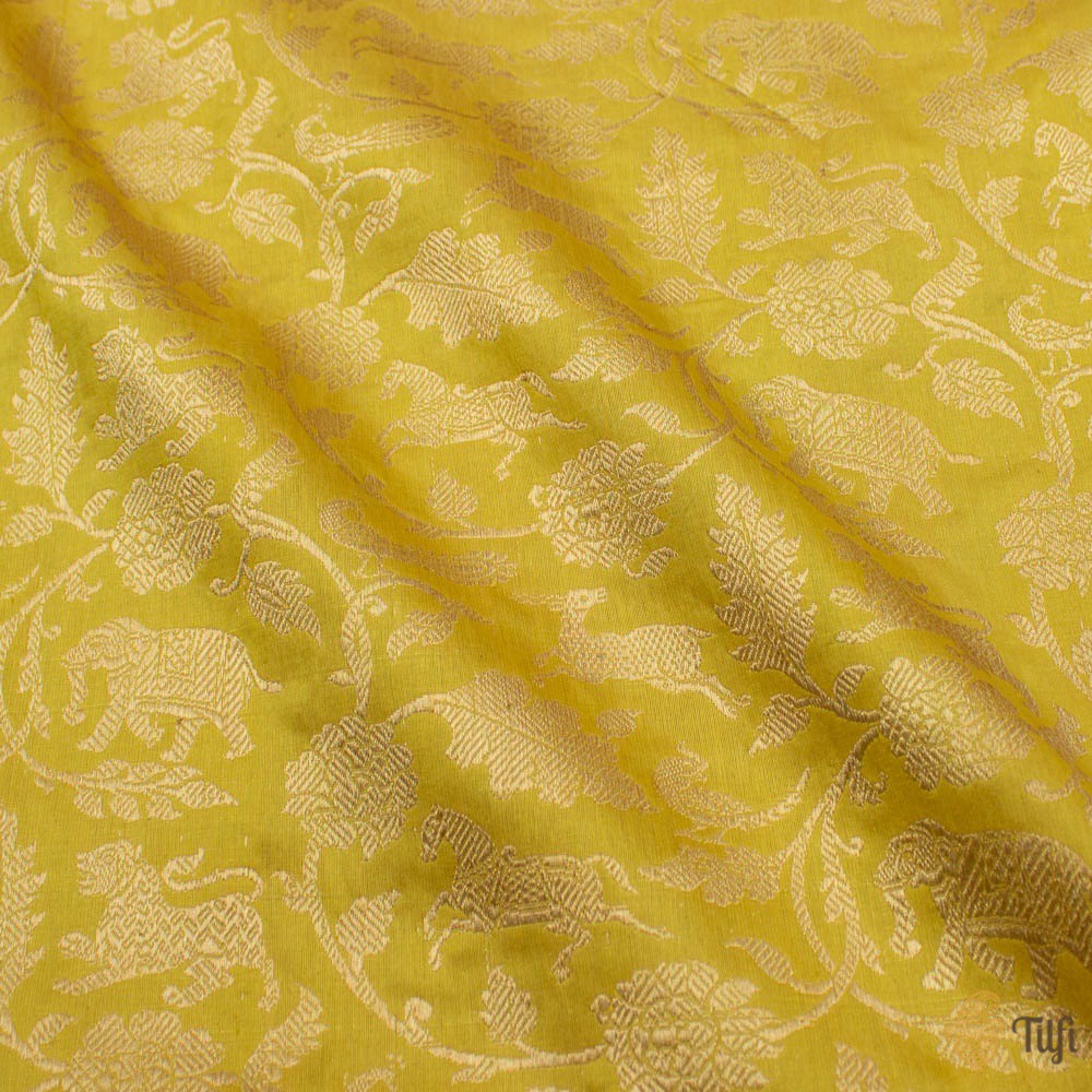 Lemon Yellow Pure Katan Silk Banarasi Shikaargah Handloom Saree