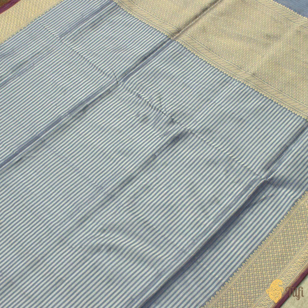 Dark Powder Blue-Grey Pure Katan Silk Banarasi Handloom Saree