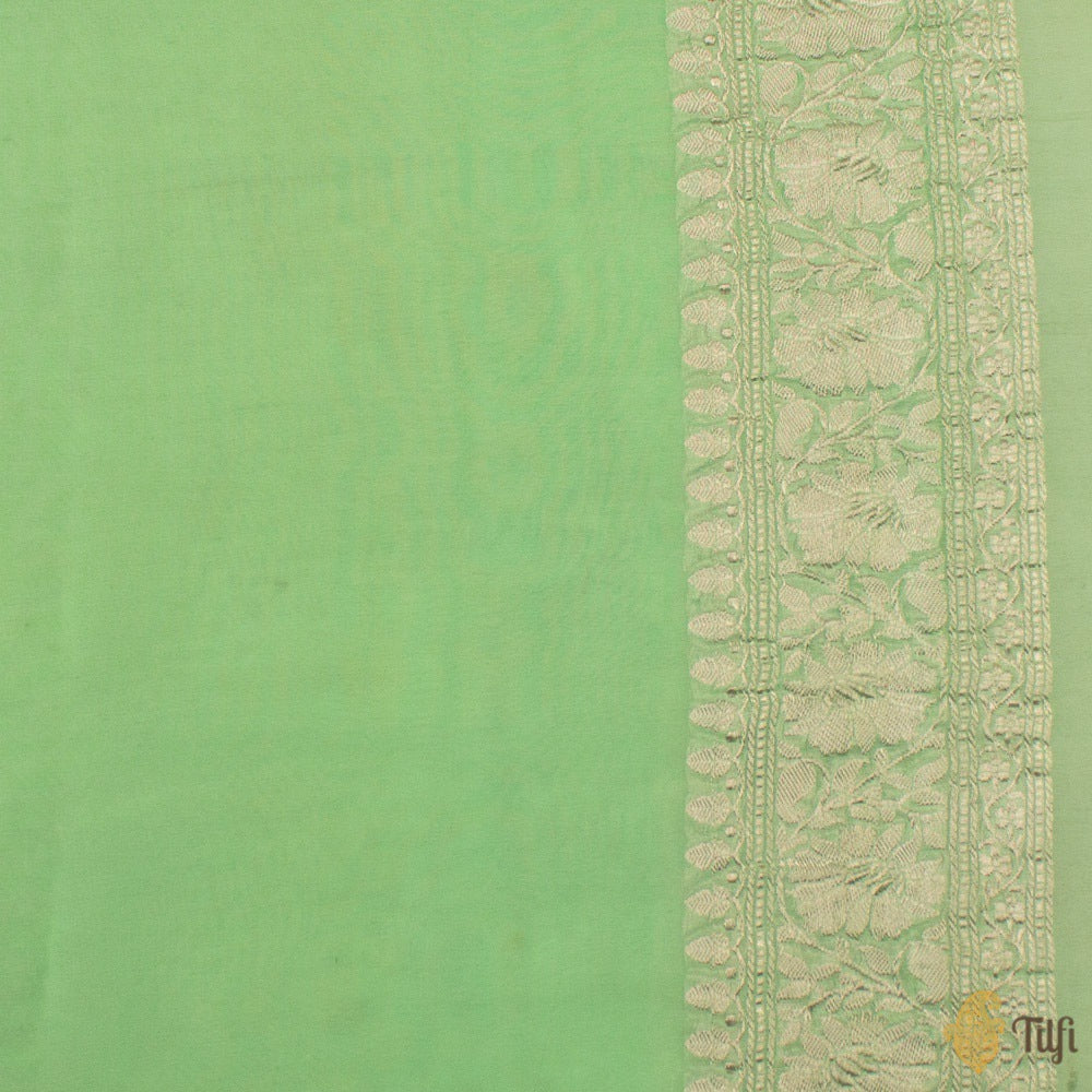 Mint Green Pure Georgette Banarasi Handloom Saree
