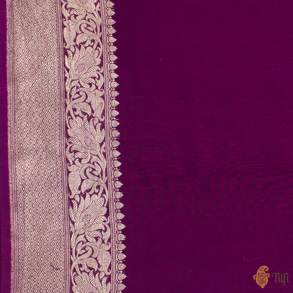 Lavender-Deep Purple Ombr√© Pure Georgette Banarasi Handloom Jangla Saree
