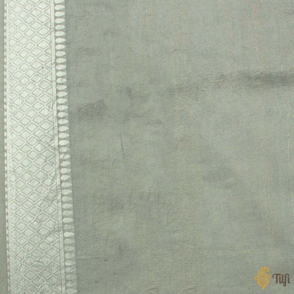Grey Pure Tussar Georgette Silk Banarasi Handloom Saree